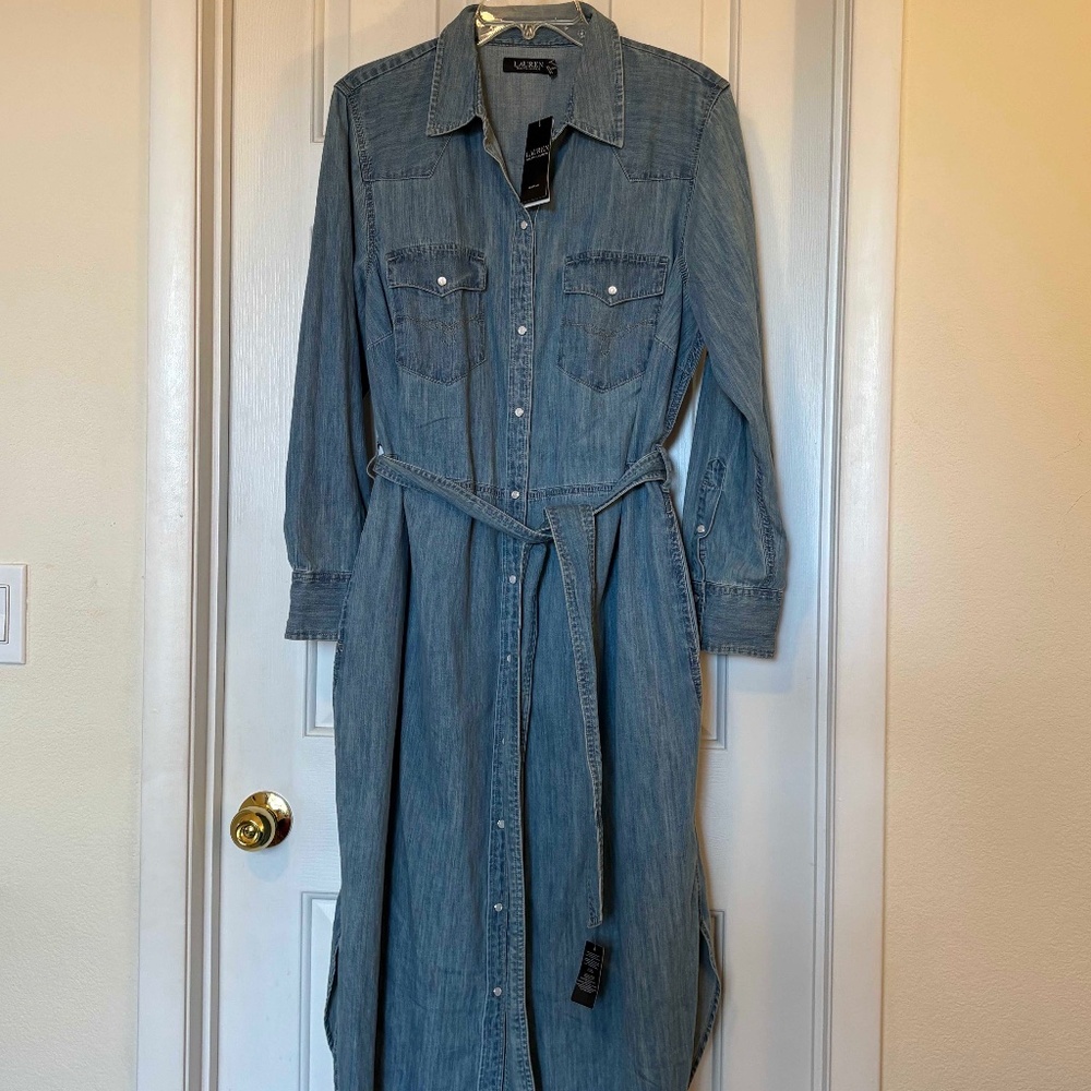 Lauren Ralph Lauren Denim Chambray Midi Shirtdress --  Size 16